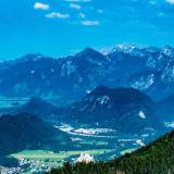 Allgäu, bei Füssen, Blick von der Hochalp Richtung Tegelberg und Schloss Neuschwanstein
