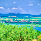 Thüringen, Breitungen, Blick über das Werratal zum Inselsberg