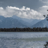 Füssen, Forggensee, Blick zu Neuschwanstein (3,5 km)